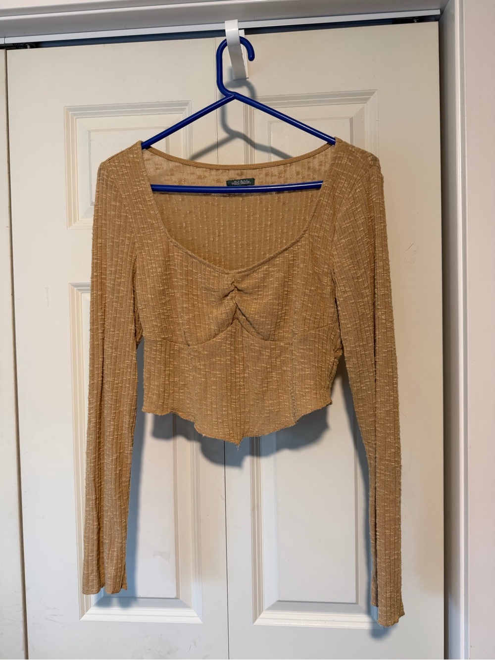 wild fable Ribbed Long-Sleeve Cropped Top in Camel